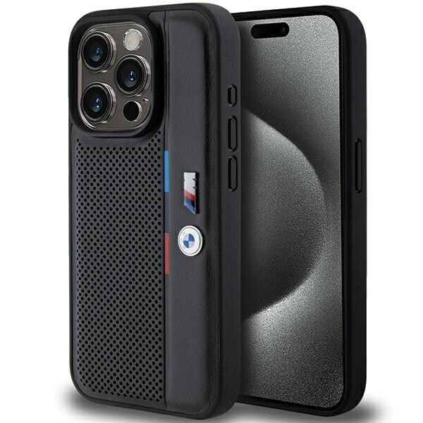 BMW Perforert Tricolor Line-etui for iPhone 15 Pro - svart