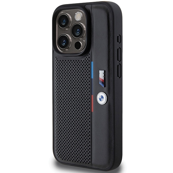 BMW Perforert Tricolor Line-etui for iPhone 15 Pro - svart