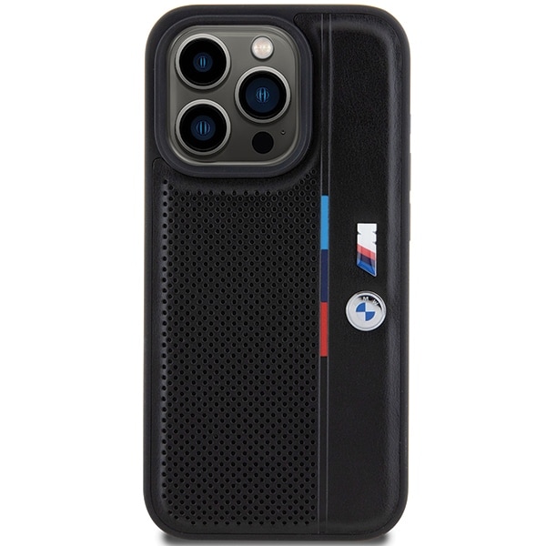 BMW Perforert Tricolor Line-etui for iPhone 15 Pro - svart