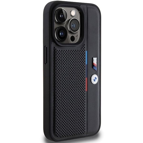 BMW Perforert Tricolor Line-etui for iPhone 15 Pro - svart