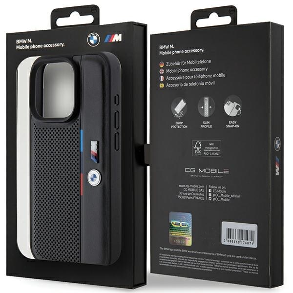 BMW Perforert Tricolor Line-etui for iPhone 15 Pro - svart