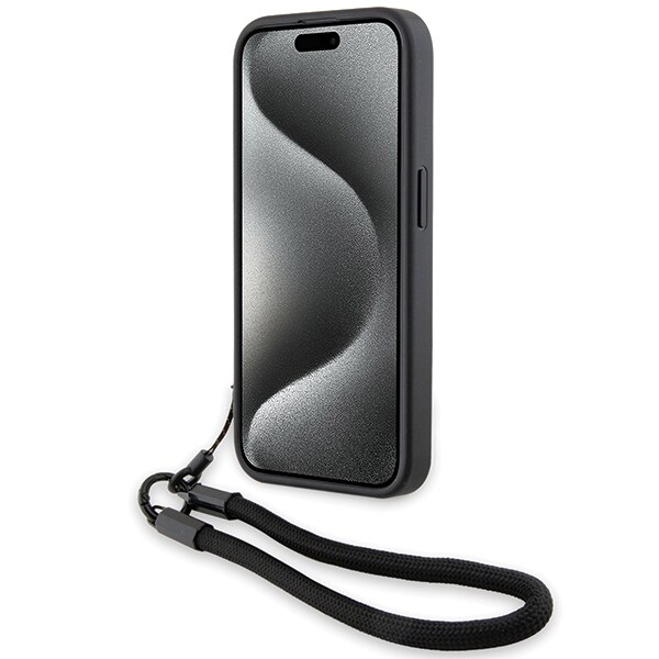 BMW Signature Leather Wordmark Cord-etui i lær for iPhone 15 Pro - svart