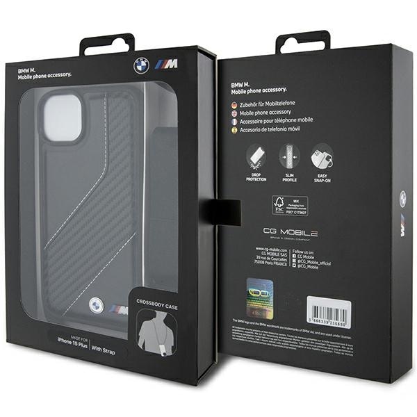 BMW M Edition Carbon Stripe & Strap-etui for iPhone 15 Plus / 14 Plus - svart