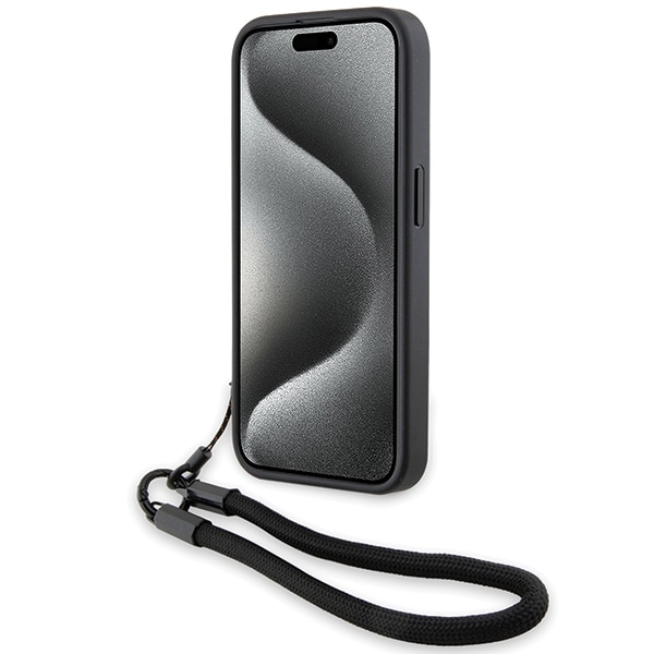 BMW Signature Leather Wordmark Cord-etui i lær for iPhone 15 Pro Max - svart