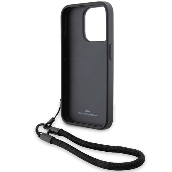BMW Signature Leather Wordmark Cord-etui i lær for iPhone 15 Pro Max - svart