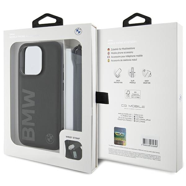 BMW Signature Leather Wordmark Cord-etui i lær for iPhone 15 Pro Max - svart