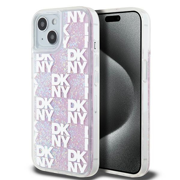 DKNY Liquid Glitter Multilogo-etui for iPhone 15 / 14 / 13 - rosa