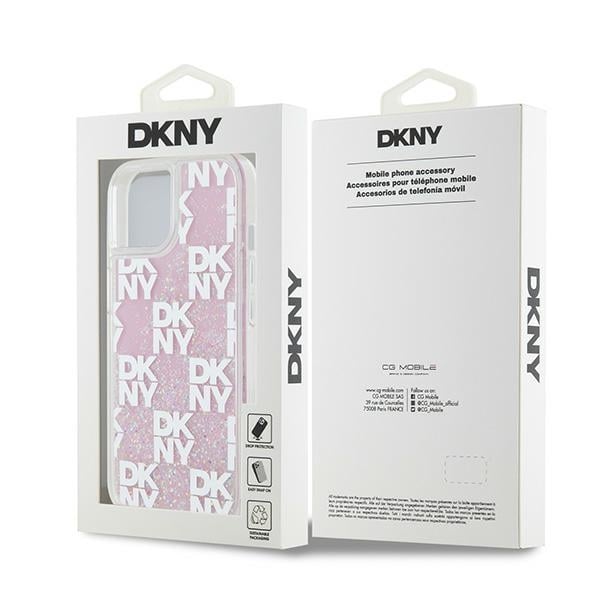 DKNY Liquid Glitter Multilogo-etui for iPhone 15 / 14 / 13 - rosa