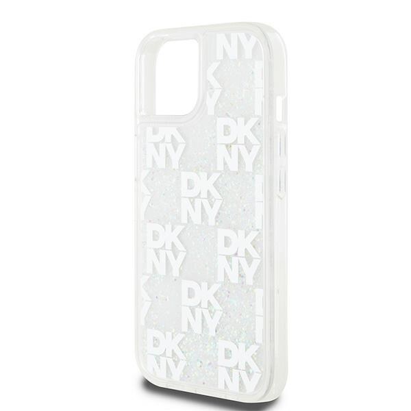DKNY Liquid Glitter Multilogo-etui for iPhone 15 / 14 / 13 - hvit
