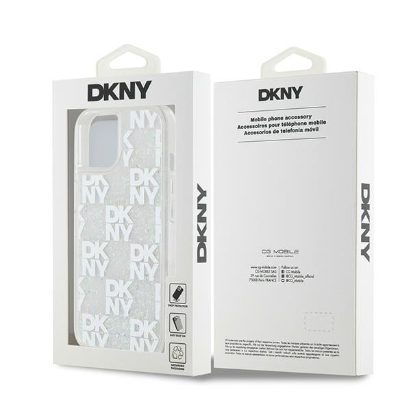 DKNY Liquid Glitter Multilogo-etui for iPhone 15 / 14 / 13 - hvit