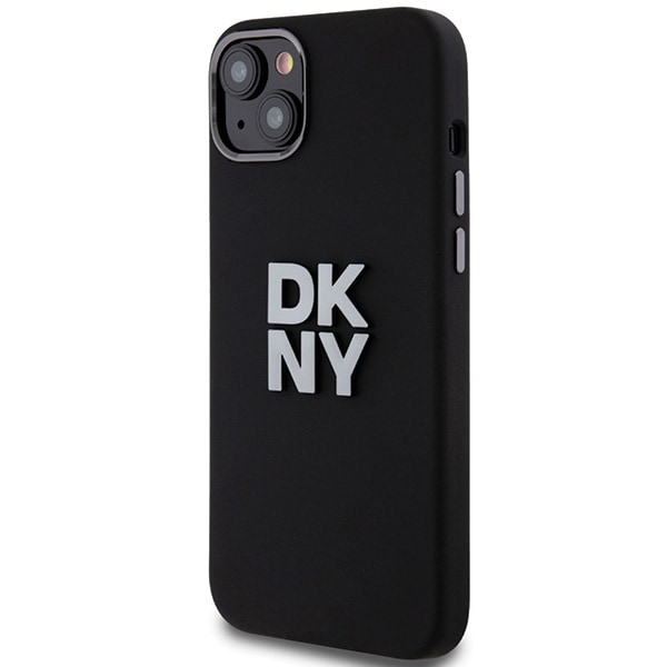 DKNY-etui i flytende silikon med metallogo iPhone 15/14/13 - svart