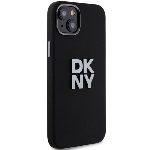 DKNY-etui i flytende silikon med metallogo iPhone 15/14/13 - svart