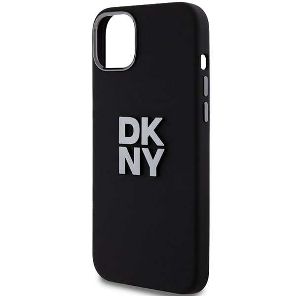 DKNY-etui i flytende silikon med metallogo iPhone 15/14/13 - svart