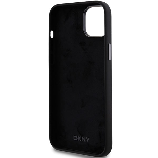 DKNY-etui i flytende silikon med metallogo iPhone 15/14/13 - svart