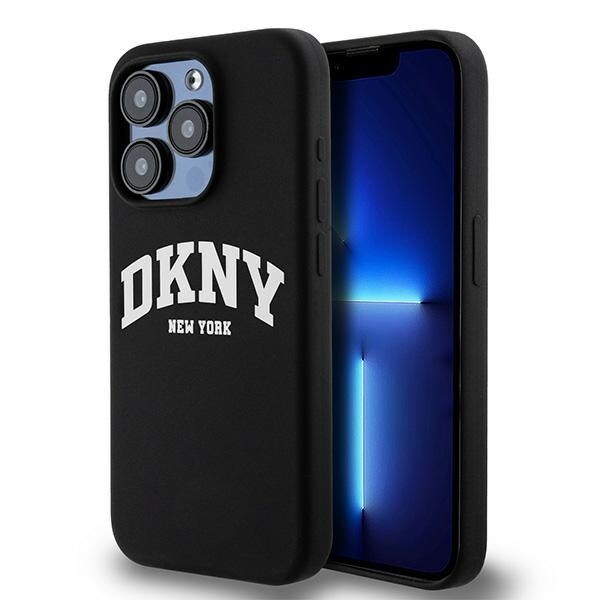 DKNY MagSafe iPhone 14 Pro-etui i flytende silikon med hvit trykt logo - svart