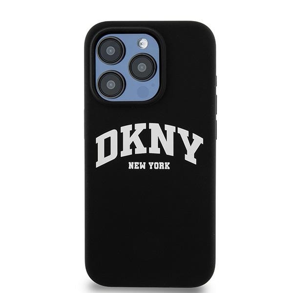 DKNY MagSafe iPhone 14 Pro-etui i flytende silikon med hvit trykt logo - svart