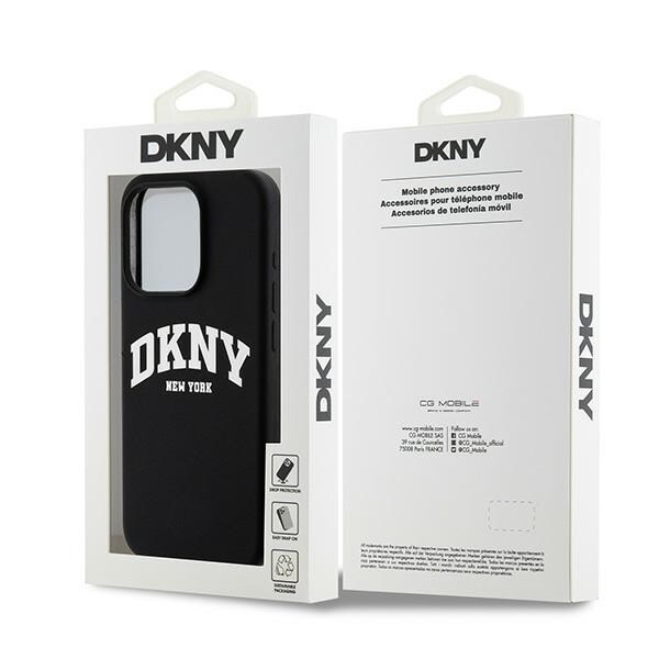 DKNY MagSafe iPhone 14 Pro-etui i flytende silikon med hvit trykt logo - svart