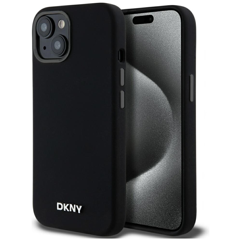 DKNY MagSafe-etui i flytende silikon med liten metallogo for iPhone 14/15/13 - Svart