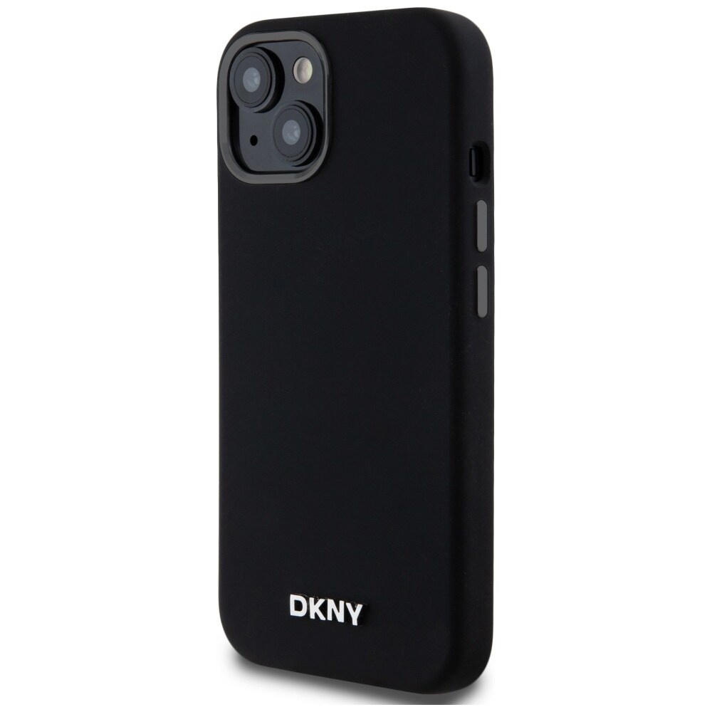 DKNY MagSafe-etui i flytende silikon med liten metallogo for iPhone 14/15/13 - Svart