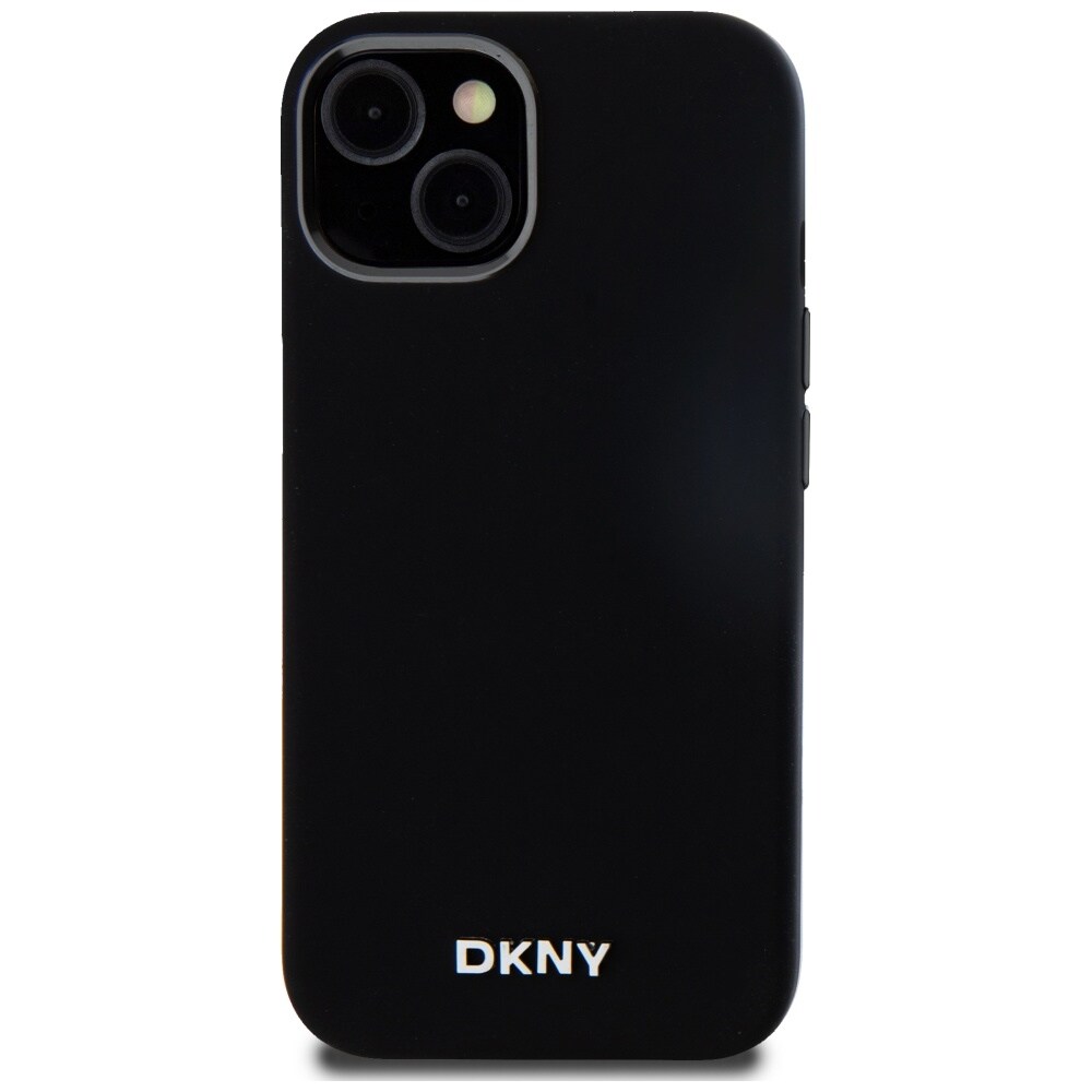 DKNY MagSafe-etui i flytende silikon med liten metallogo for iPhone 14/15/13 - Svart