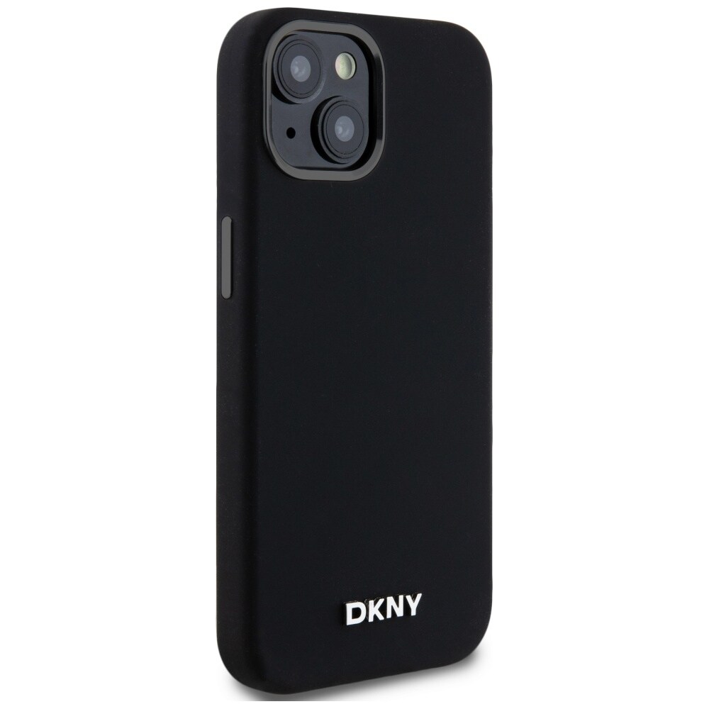 DKNY MagSafe-etui i flytende silikon med liten metallogo for iPhone 14/15/13 - Svart