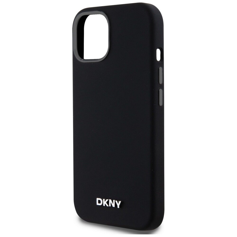DKNY MagSafe-etui i flytende silikon med liten metallogo for iPhone 14/15/13 - Svart