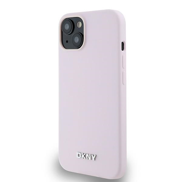 DKNY MagSafe-etui i flytende silikon med liten metalllogo til iPhone 14/15/13 - Rosa