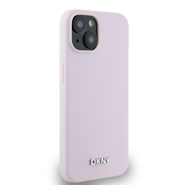 DKNY MagSafe-etui i flytende silikon med liten metalllogo til iPhone 14/15/13 - Rosa