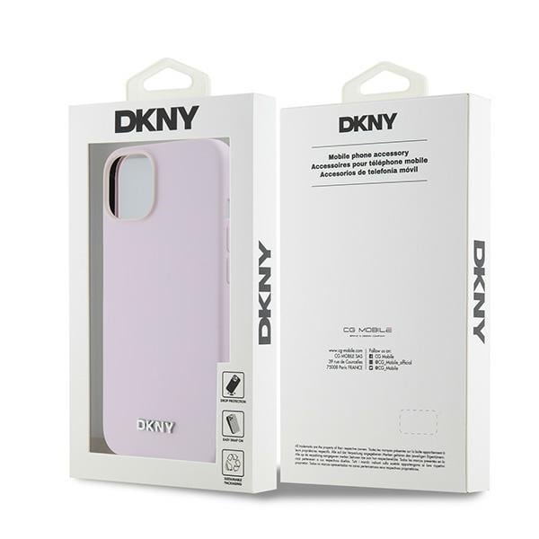 DKNY MagSafe-etui i flytende silikon med liten metalllogo til iPhone 14/15/13 - Rosa