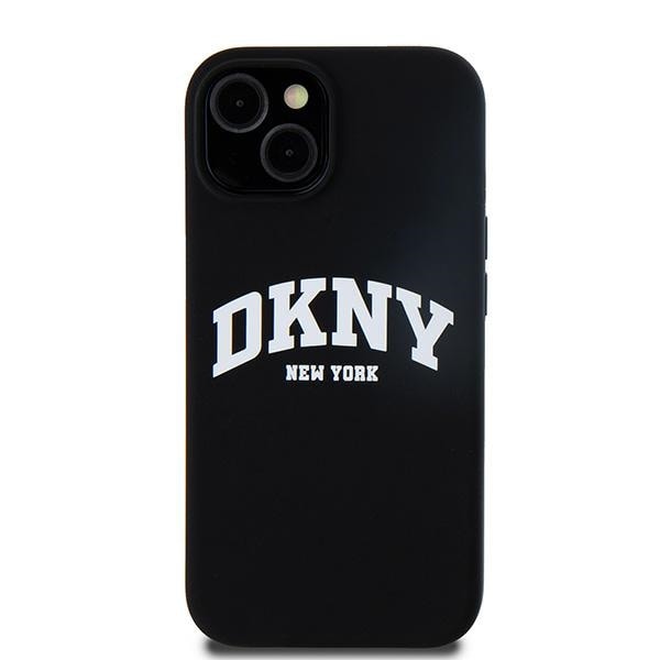 DKNY MagSafe-etui i flytende silikon med hvit trykt logo for iPhone 14/15/13 - Svart