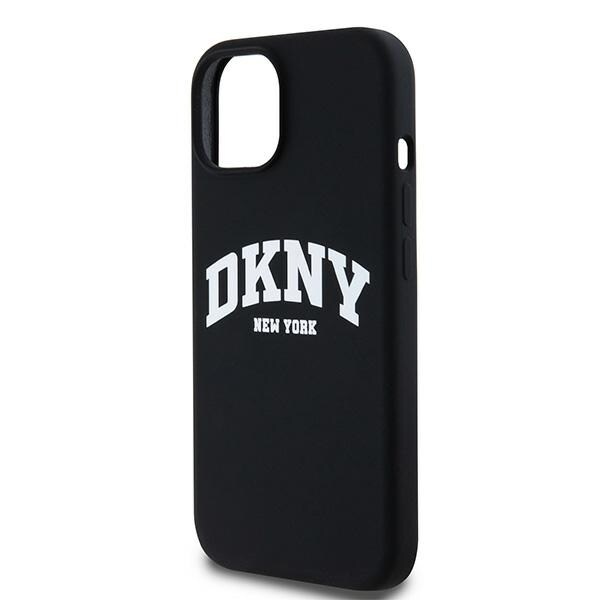 DKNY MagSafe-etui i flytende silikon med hvit trykt logo for iPhone 14/15/13 - Svart