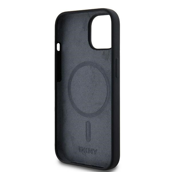 DKNY MagSafe-etui i flytende silikon med hvit trykt logo for iPhone 14/15/13 - Svart