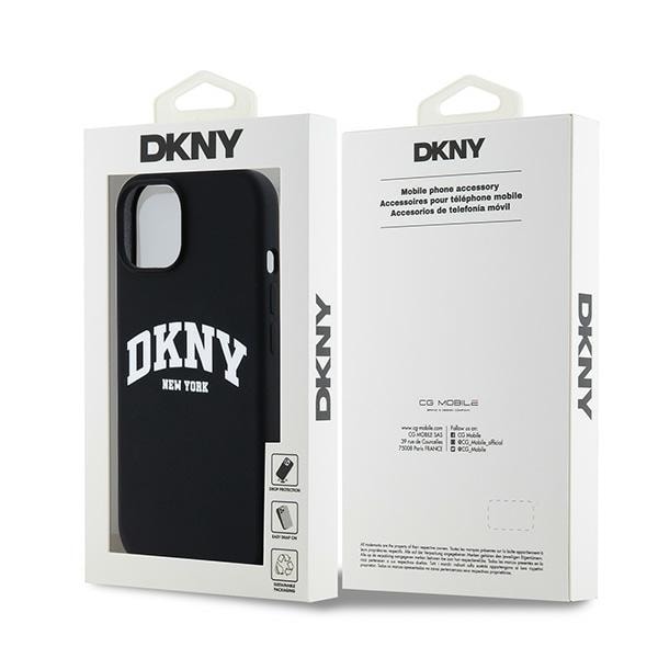DKNY MagSafe-etui i flytende silikon med hvit trykt logo for iPhone 14/15/13 - Svart