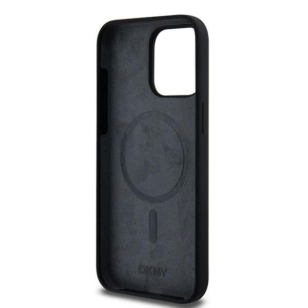 DKNY MagSafe iPhone 14 Pro Max-etui i flytende silikon med hvit trykt logo - svart