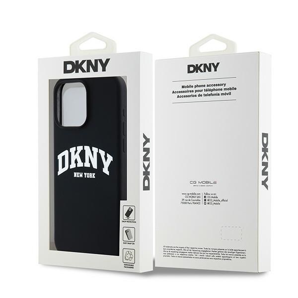 DKNY MagSafe iPhone 14 Pro Max-etui i flytende silikon med hvit trykt logo - svart