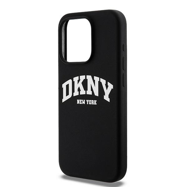 DKNY MagSafe iPhone 15 Pro-etui i flytende silikon med hvit trykt logo - svart