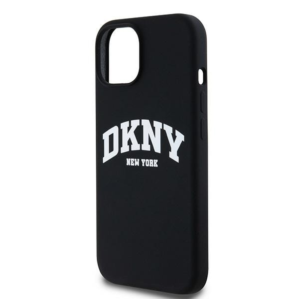 DKNY MagSafe-etui i flytende silikon med hvit trykt logo for iPhone 15 Plus / 14 Plus - Svart