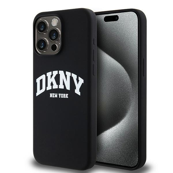 DKNY MagSafe-etui i flytende silikon med hvit trykt logo for iPhone 15 Pro Max - svart