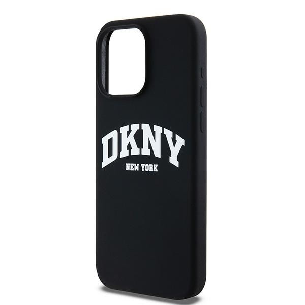DKNY MagSafe-etui i flytende silikon med hvit trykt logo for iPhone 15 Pro Max - svart