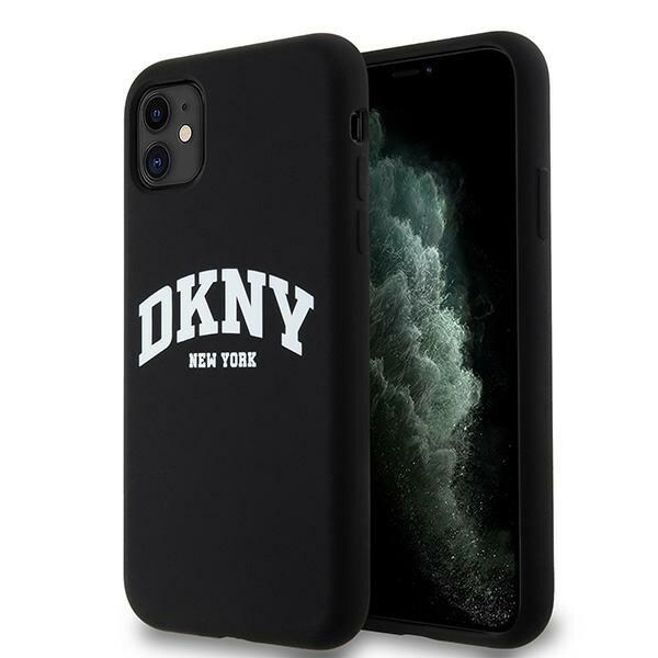 DKNY MagSafe-etui i flytende silikon med hvit trykt logo for iPhone 11/Xr - Svart