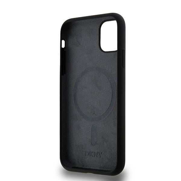 DKNY MagSafe-etui i flytende silikon med hvit trykt logo for iPhone 11/Xr - Svart
