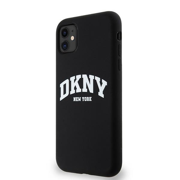 DKNY MagSafe-etui i flytende silikon med hvit trykt logo for iPhone 11/Xr - Svart