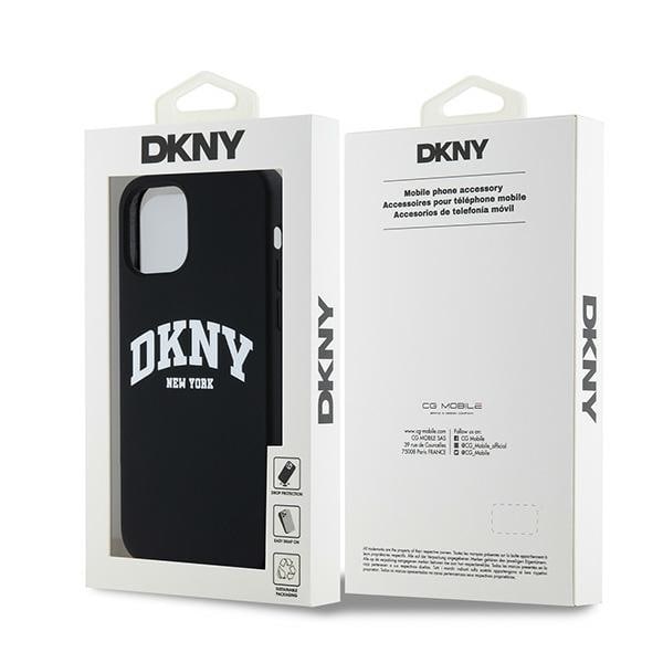 DKNY MagSafe-etui i flytende silikon med hvit trykt logo for iPhone 12/12 Pro - Svart