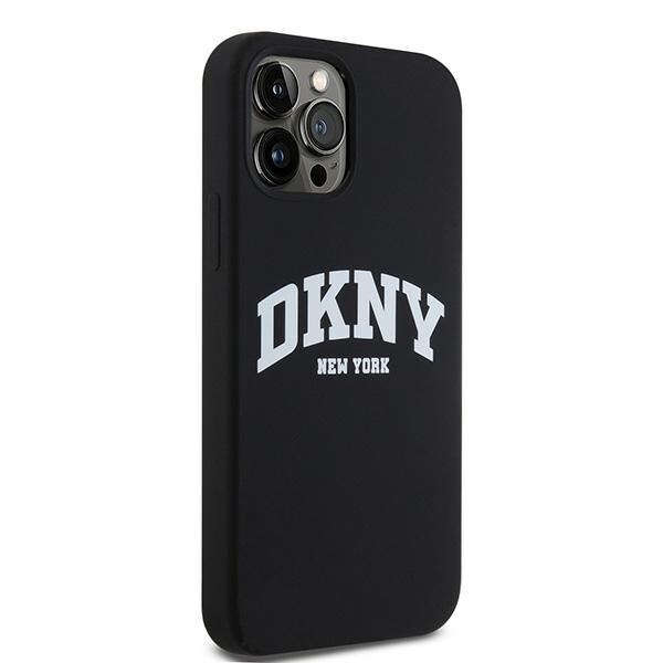 DKNY MagSafe-etui i flytende silikon med hvit trykt logo for iPhone 12/12 Pro - Svart