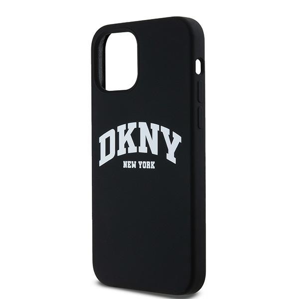 DKNY MagSafe-etui i flytende silikon med hvit trykt logo for iPhone 12/12 Pro - Svart