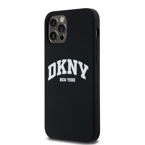 DKNY MagSafe-etui i flytende silikon med hvit trykt logo for iPhone 12/12 Pro - Svart