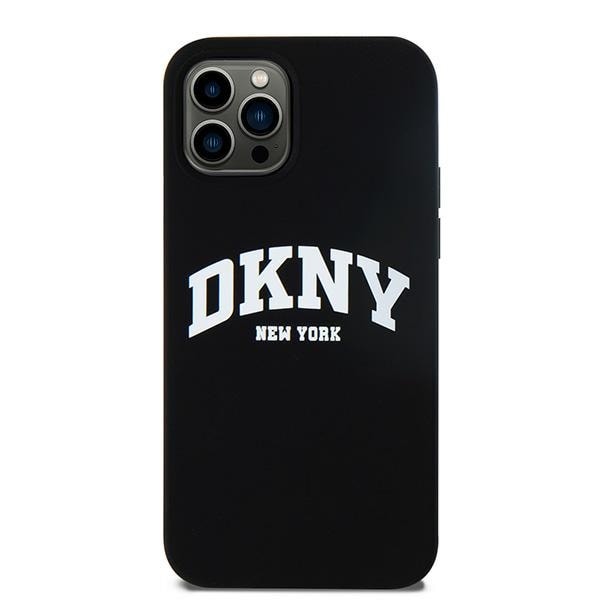 DKNY MagSafe-etui i flytende silikon med hvit trykt logo for iPhone 12/12 Pro - Svart