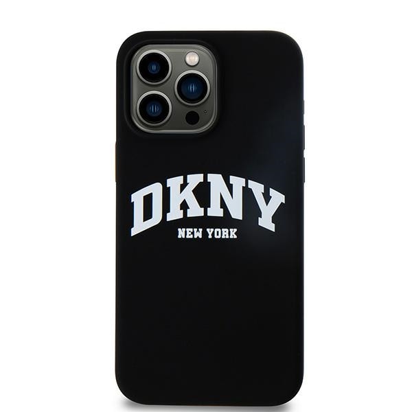 DKNY MagSafe iPhone 13 Pro Max-etui i flytende silikon med hvit trykt logo - svart