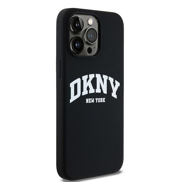 DKNY MagSafe iPhone 13 Pro Max-etui i flytende silikon med hvit trykt logo - svart