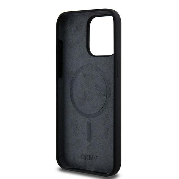 DKNY MagSafe iPhone 13 Pro Max-etui i flytende silikon med hvit trykt logo - svart